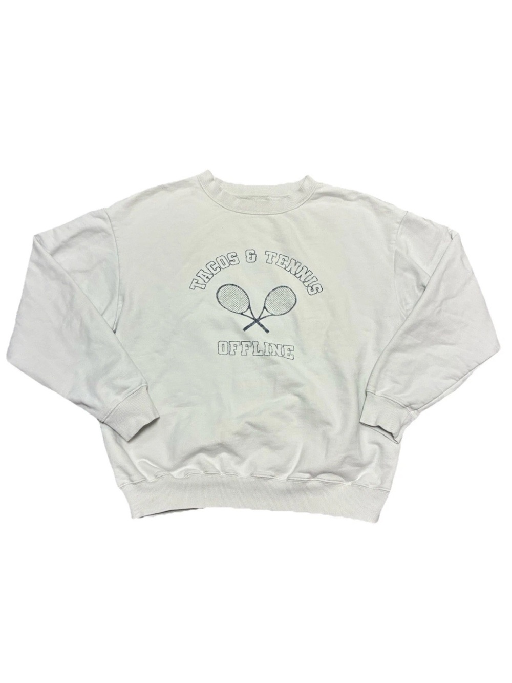 aerie Crewneck Sweatshirt in Off-White with Tennis Graphic